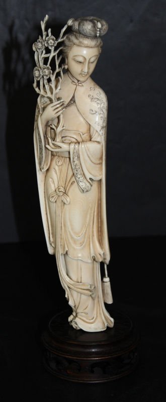 19th C. Chinese Carved Ivory Quan Yen: 19th C. Chinese Carved Ivory Quan Yen. Measures - 11 1/4" high. Weight - 544.5 grams, including base. INTERNATIONAL CLIENTS ARE INELIGIBLE TO BID ON THIS ITEM. THIS ITEM IS FOR SALE ONLY WITHIN THE UN