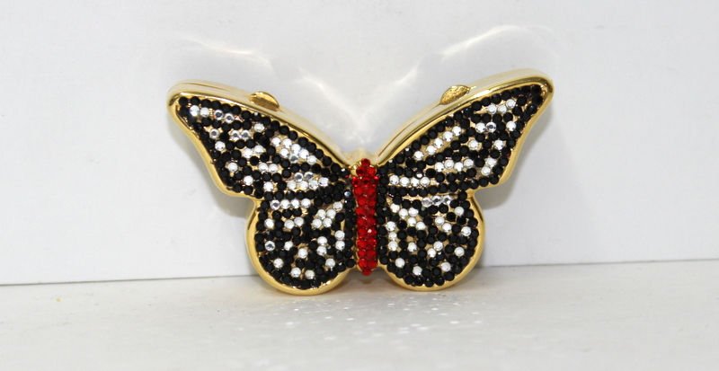 Estee Lauder Swarovski Butterfly Pill Box: Estee Lauder Swarovski Butterfly Pill Box. Measures - 2 5/8" wide.