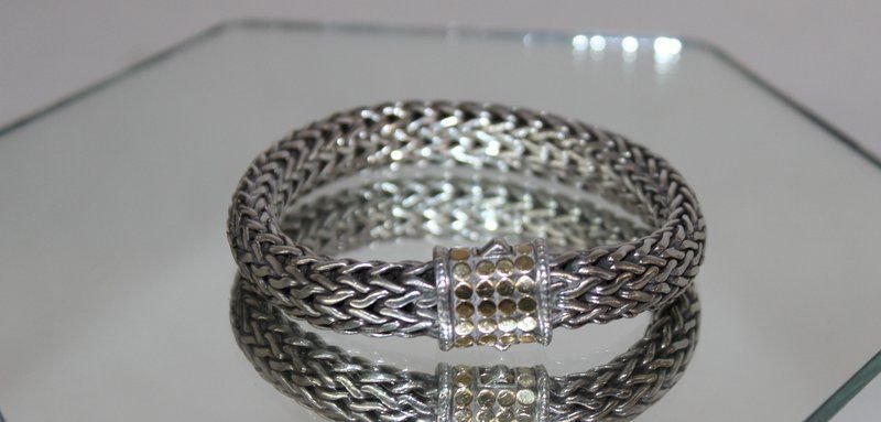 John Hardy Dots Sterling & 18Kt Gold Bracelet: John Hardy Dots Sterling & 18Kt Gold Bracelet. Weight - 72.2 grams. Measures - 8" long.