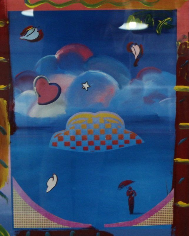 Vintage Peter Max (American/German 1937) Acrylic: Vintage Peter Max (American/German 1937) Acrylic. Measures - 22" high x 17 1/2" wide + 4 3/4" matted frame.