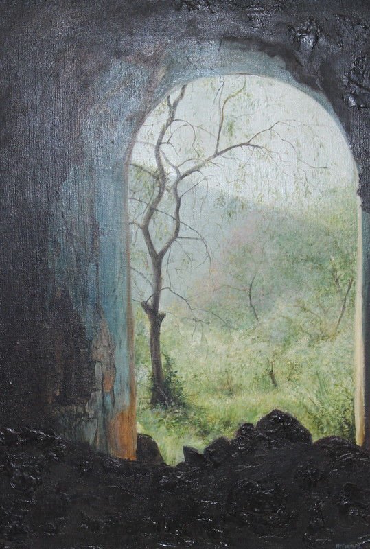 Harry McCormick (American b. 1942): Harry McCormick (American b. 1942) (out of the darkness) oil on canvas. Measures - 26 1/4" high x 18" wide + 2 1/2" frame.