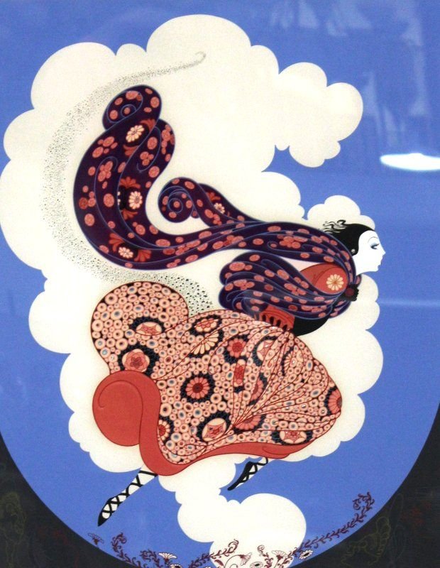 Erte "The Pursuit of Flore" Limited Edition Lithograph: Erte "The Pursuit of Flore" Limited Edition Lithograph. Numbered 2/300. Measures - 26" high x 20 1/2" wide + 4 1/2" frame. Retail - $5,000.00.