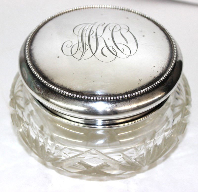 English Crystal Sterling Covered Powder Box