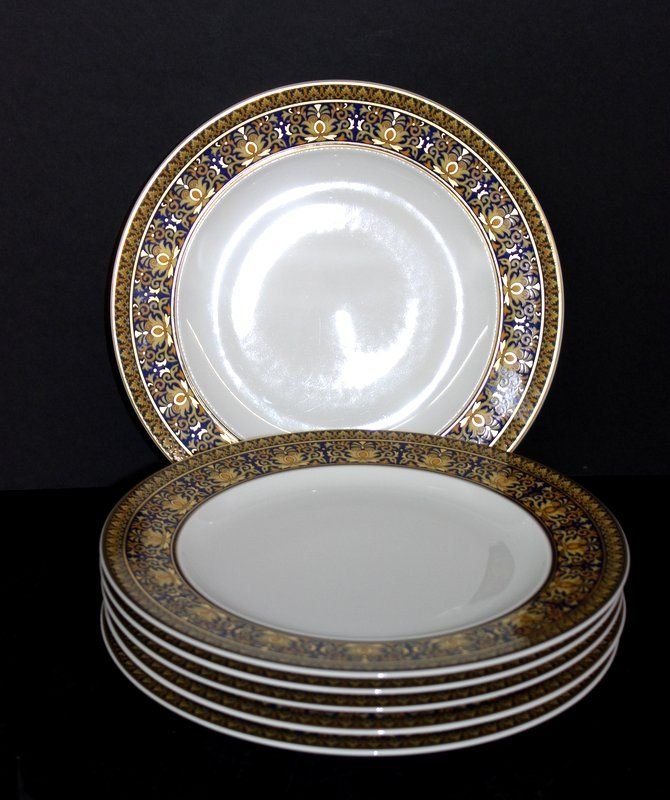6 Pc. Rosenthal Versace "Medusa Blue" Salad Plates: 6 Pc. Rosenthal Versace "Medusa Blue" Salad Plates. Measures - 9" diameter. Each come with original box.