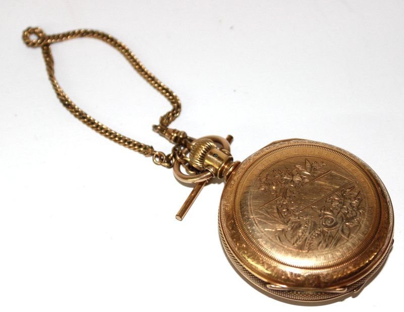 Vintage Elgin 1874 Men's Pocket Watch: Vintage Elgin 1874 Men's Pocket Watch. Beautifully etched with watch fob serial number 246067. Measures - 2 1/8" diameter.