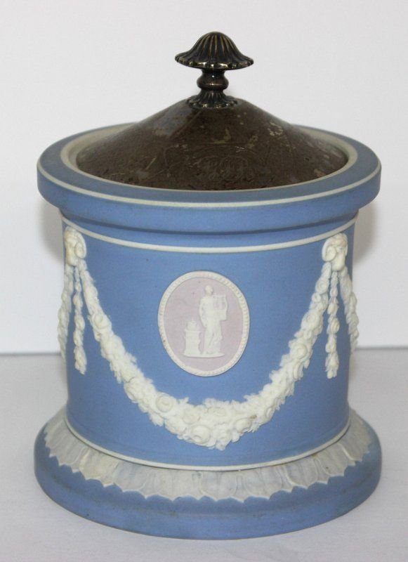 Wedgwood Sky Blue Jasperware Covered Sugar: Wedgwood Sky Blue Jasperware Covered Sugar. Measures - 5 1/2" high.