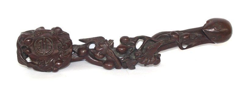 Chinese Carved Wooden Scepter: Chinese Carved Wooden Scepter. Measures - 16 1/2" long.