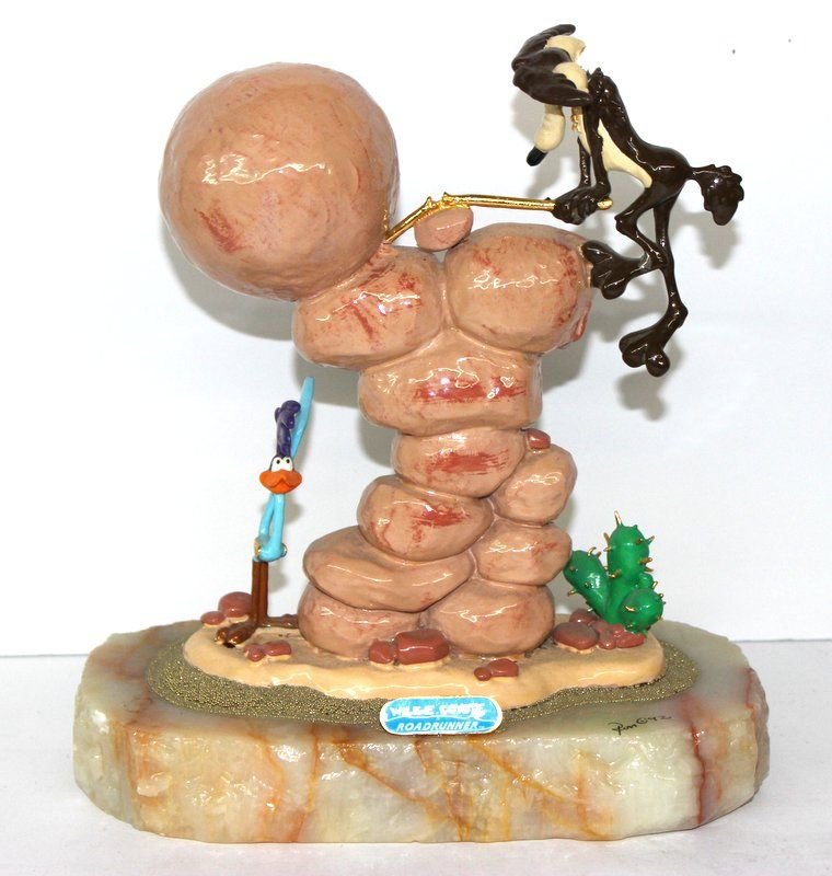 Ron Lee Wilee Coyote on Onyx Sculpture: Ron Lee Wilee Coyote on Onyx Sculpture, 1992. Measures - 8" wide x 9" high x 4" deep.