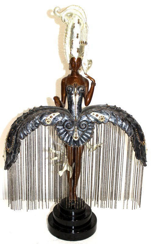 Erte "Her Secret Admirers" Polychrome Bronze: Erte "Her Secret Admirers" Polychrome Bronze. Measures - 15" wide x 24" high x 6" deep, 1988. Numbered 95/375.