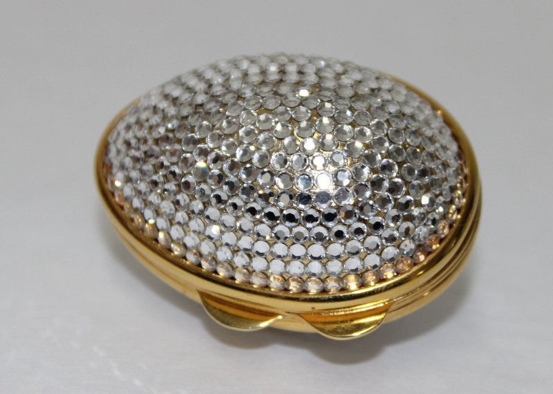 Judith Leiber Egg Pill Box w/ Rhinestones: Judith Leiber Egg Pill Box w/ Rhinestones. Measures - 1 7/8" long.