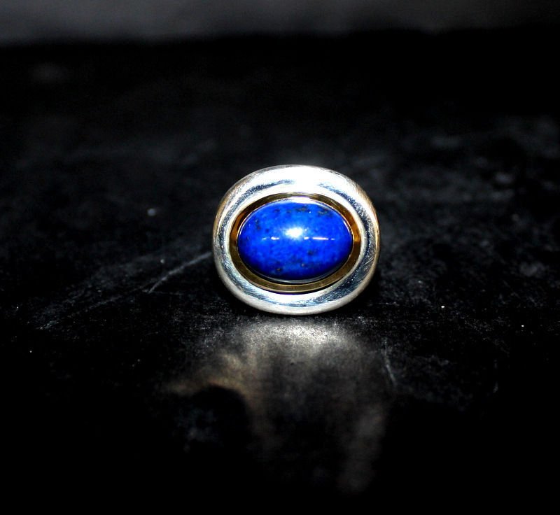 Tiffany & Co. 18Kt YG Sterling Lapis Ring: Tiffany & Co. 18Kt YG Sterling Lapis Ring. Weight - 20 grams.