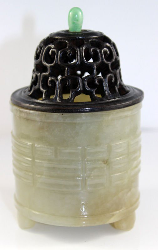 Chinese Pale Olive Green Nephrite Jade Censer (1 of 6)