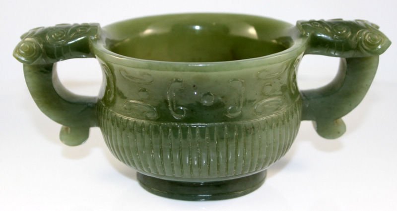 Chinese Olive Green Nephrite Jade Archaic Form Bowl (1 of 5)