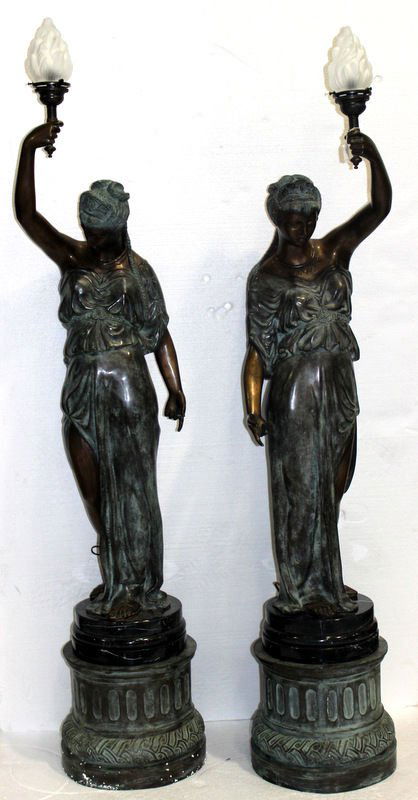 Pair of French Style Bronze &  Marble Figural Torchiere (1 of 8)