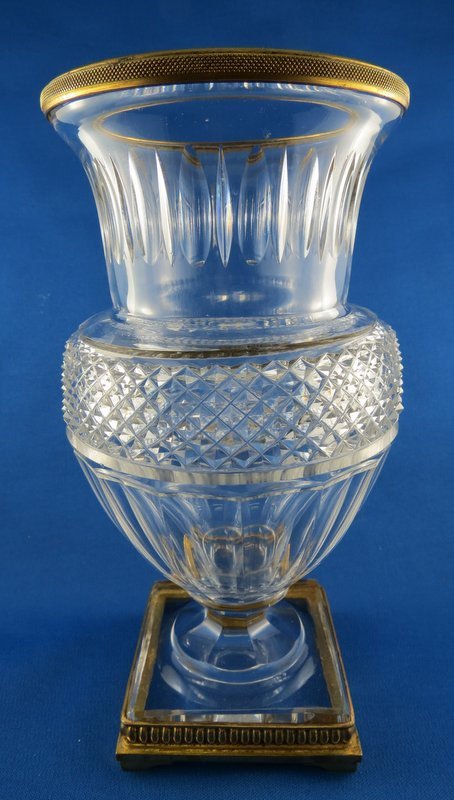 Baccarat Cut Crystal & Bronze Vase: Baccarat Cut Crystal & Bronze Vase. Measures - 8" high x 3 7/8" wide.