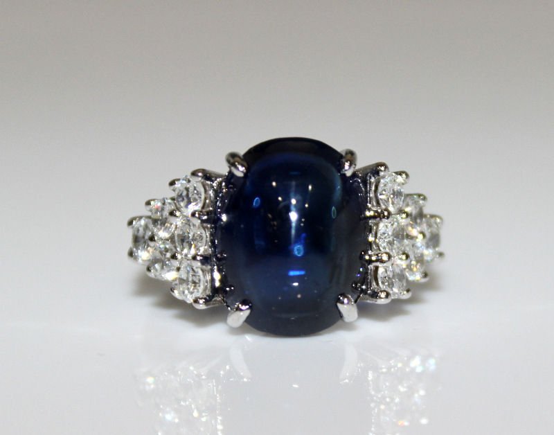 14Kt WG 7.00ct. Cabachon Sapphire & 1.20ct. Diamond (1 of 4)
