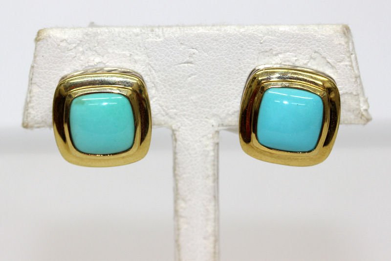 David Yurman Sterling & 18Kt YG Turquoise Huggie (1 of 4)