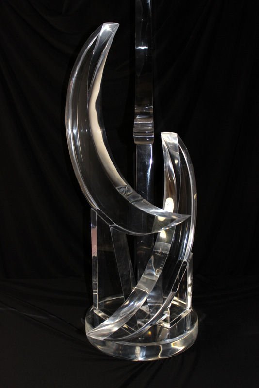 Van Teal Lucite: Van Teal Lucite. Signed quarter moon sculpture by Havi Van Teal. Measures - 32" high x 15" wide.