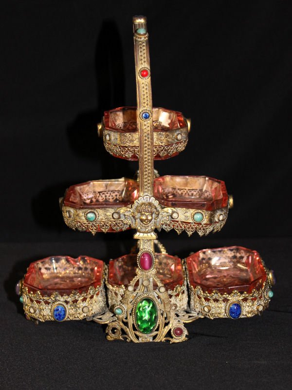 Antique Czech Reverse Intaglio Open Salts in Jewelled (1 of 9)