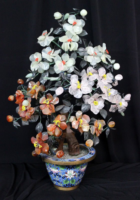 Chinese Jade, Hardstone & Cloisonne Tree (1 of 4)