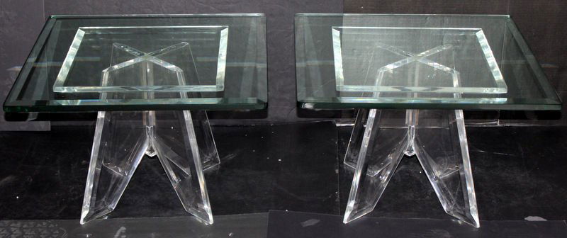 Pair of Vintage Lucite & Glass End Tables (1 of 3)