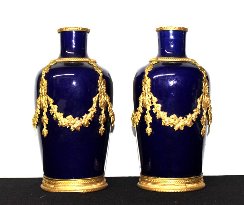 Antique French Louis XV Cobalt Porcelain Vases (1 of 4)