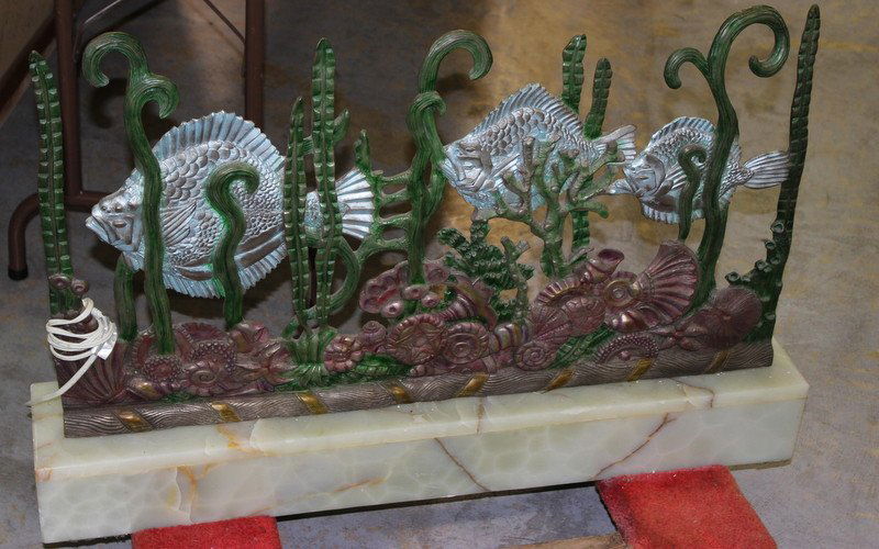 Edgar Brandt Art Deco Bronze Fish Aquarium Lamp (1 of 9)