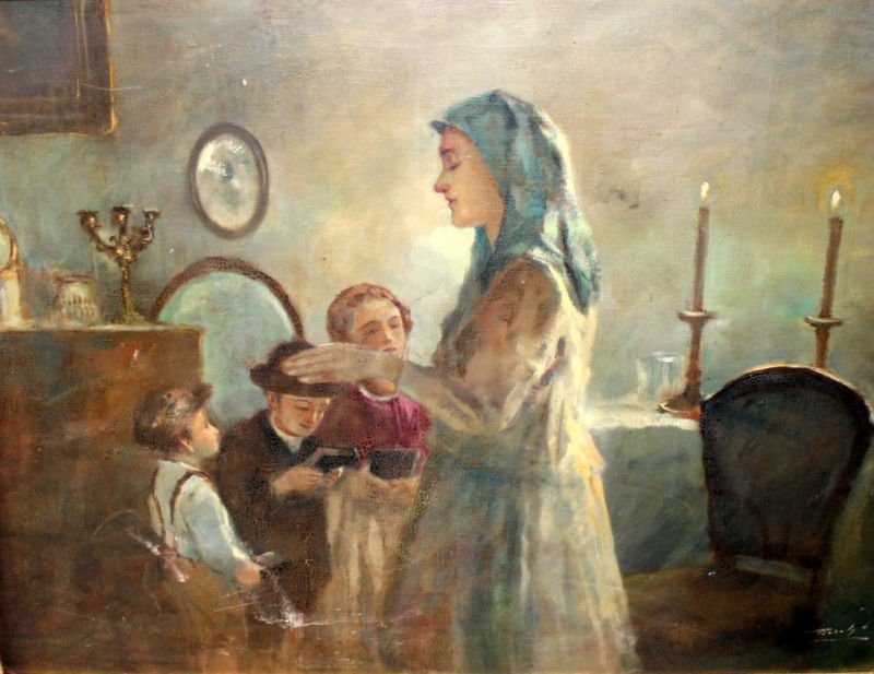 Oil on Canvas Judaica "Sabbath Blessing" (1 of 4)