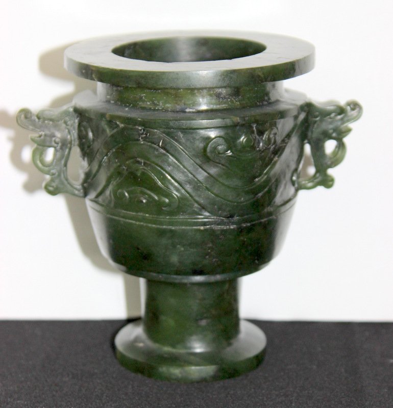 Chinese Spinach Green Nephrite Jade Vase