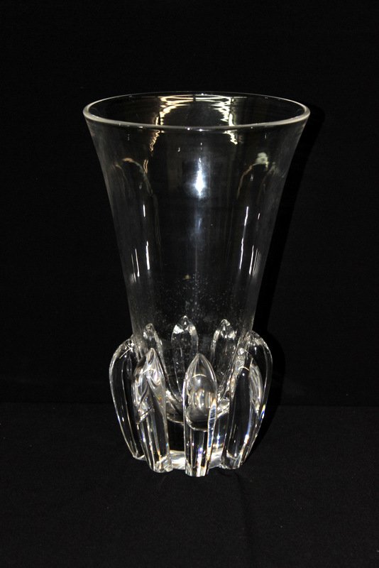 Steuben Lotus Crystal Vase: Steuben Lotus Crystal Vase. Introduced in 1940, this vase would look great on any table. Measures - 9 1/2" high x 5 3/4" wide at rim.