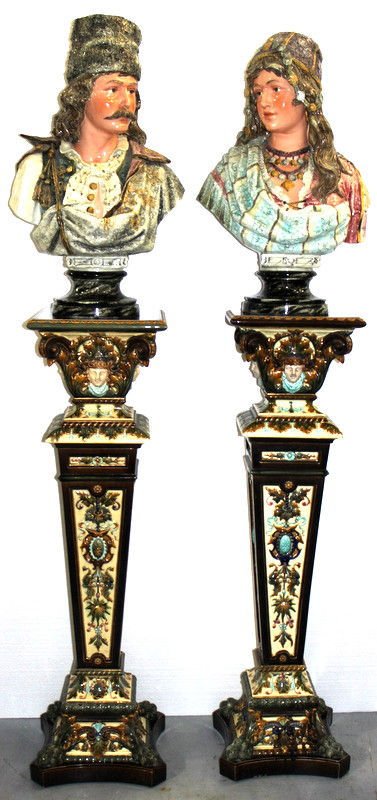 Pair of Rorstrand Majolica Bust & Pedestals (1 of 9)