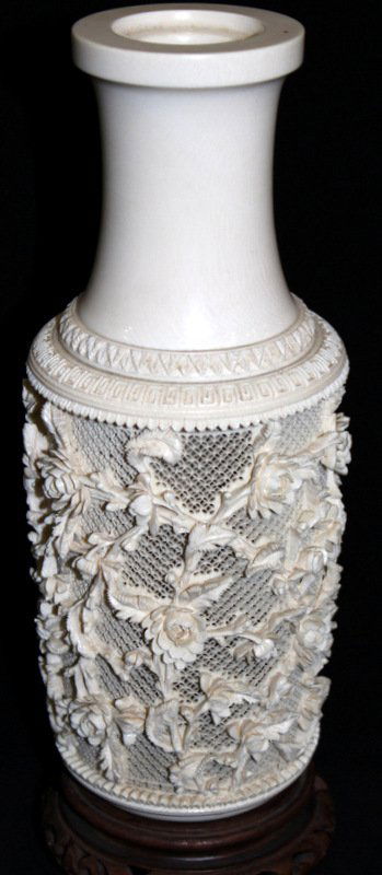 Beautiful Chinese Intricately Carved Floral Ivory Vase (1 of 7)