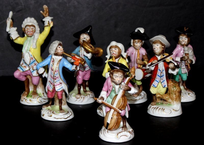 8 Pc. German Hand Painted Monkey Band Group (1 of 6)