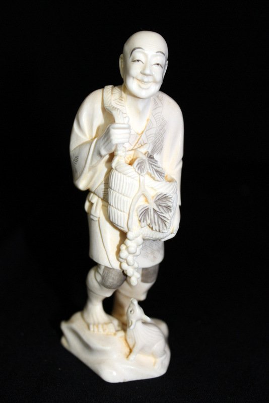Japanese Hand Carved Ivory of Farmer (1 of 4)