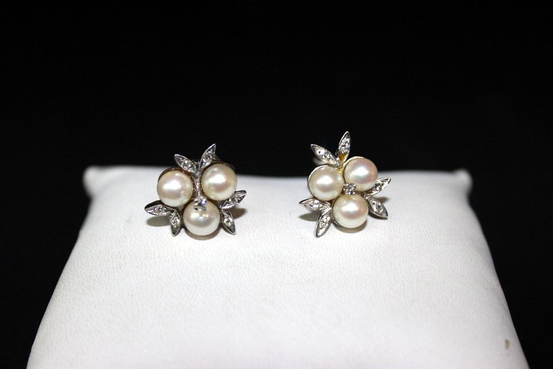 Pearl & Diamond W.G. 14Kt Earrings (1 of 2)