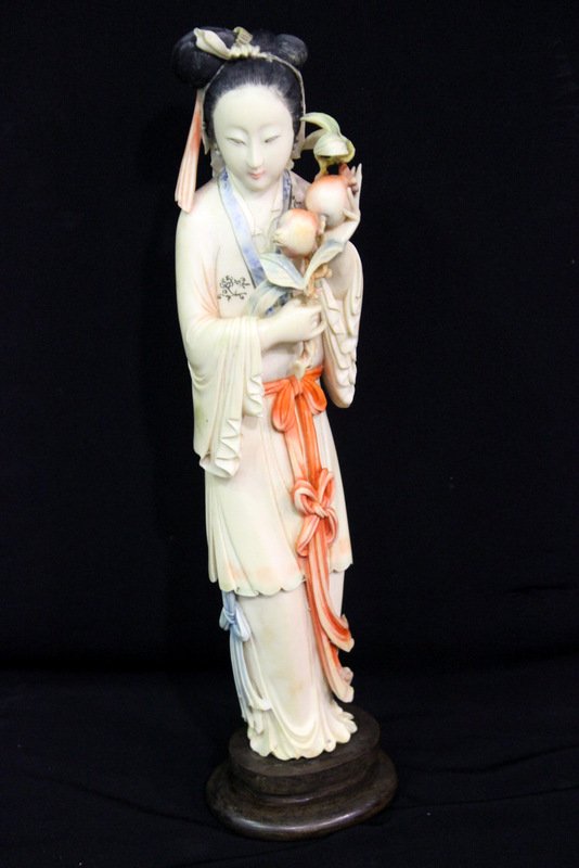 Chinese Polychrome Ivory Figure of Maiden (1 of 4)