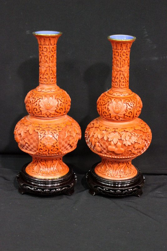 Pair of Chinese Cinnabar Vases (1 of 5)