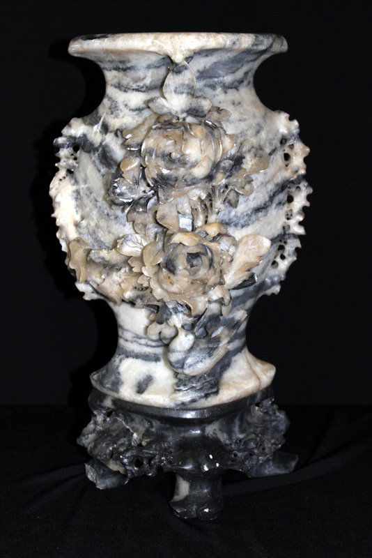 Vintage Soapstone Carved Vase Floral (1 of 3)