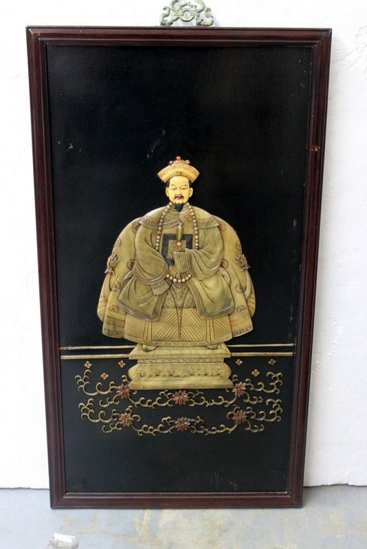 19th C. Ivory Emperor Framed Panel (1 of 4)