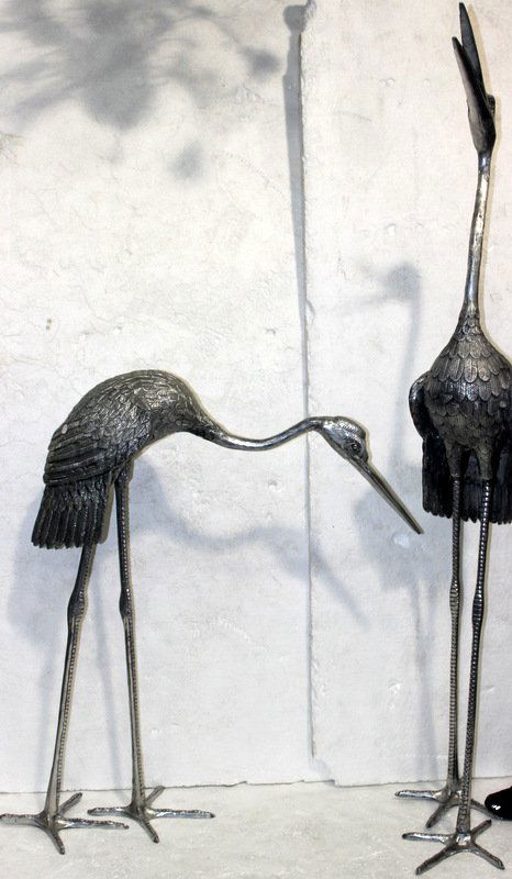 Pair of Large Bronze Silver Patina Cranes (1 of 7)