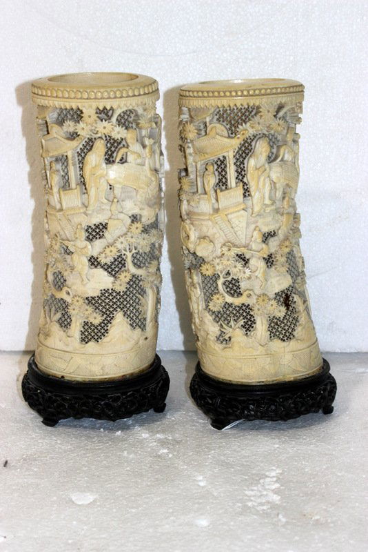 Antique Chinese Ivory Figural Brush Pots (1 of 7)