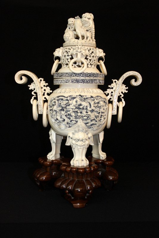 Magnificent Chinese Carved Ivory Incense Burner (1 of 10)