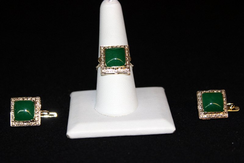 3 Pc. 14Kt YG Jade Earrings & Ring Suite (1 of 4)