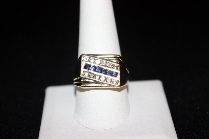 14Kt YG Sapphires & Diamond Men's Ring: 14Kt YG Sapphires & Diamond Men's Ring. Weight - 5.6 dwt.