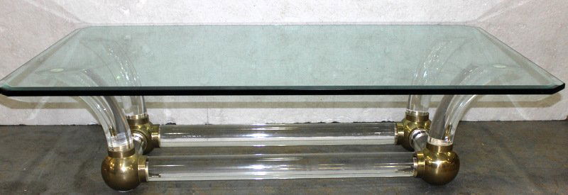 Beautiful Lucite & Brass, Glass Coffee Table (1 of 3)
