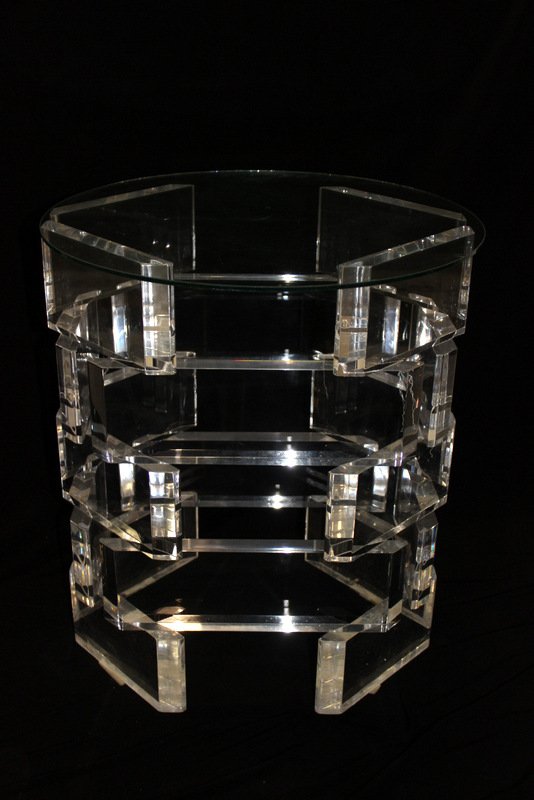 Beautiful Lucite & Circular Glass End Table (1 of 4)