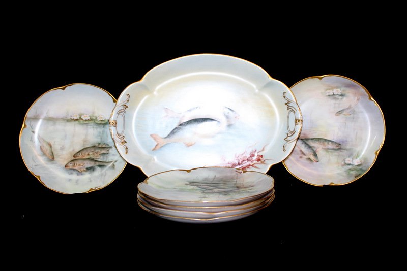 7 Pc. Haviland Hand Painted Porcelain Fish Set (1 of 5)
