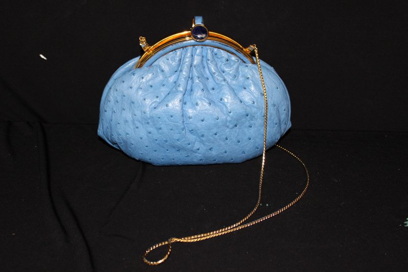 Judith Leiber Blue Purse: Judith Leiber Blue Purse. Measures - 10" wide x 6 1/2" high, with strap - 25" long.