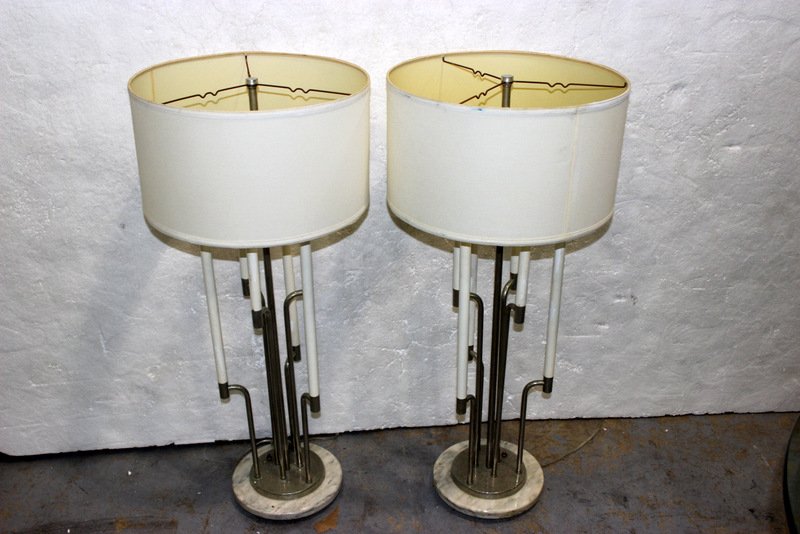 Pair of Mid-Century Floor Lamps: Pair of Mid-Century Floor Lamps. Measures - 40 1/2" high x 18" wide. Estate of EKK