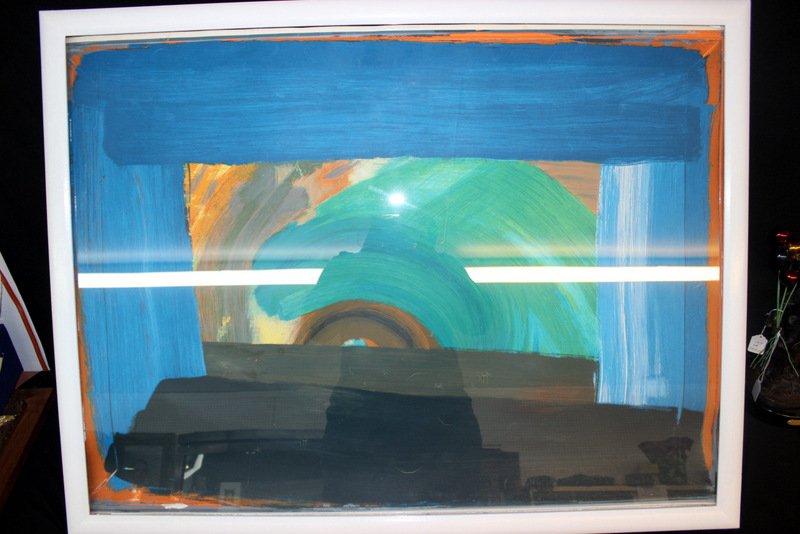 Howard Hodgkin "Gossip" Poster: Howard Hodgkin "Gossip" Poster. Measures - 29 3/8" high x 39" wide, 1 3/4" frame. Estate of EKK. In a gold trimmed frame.